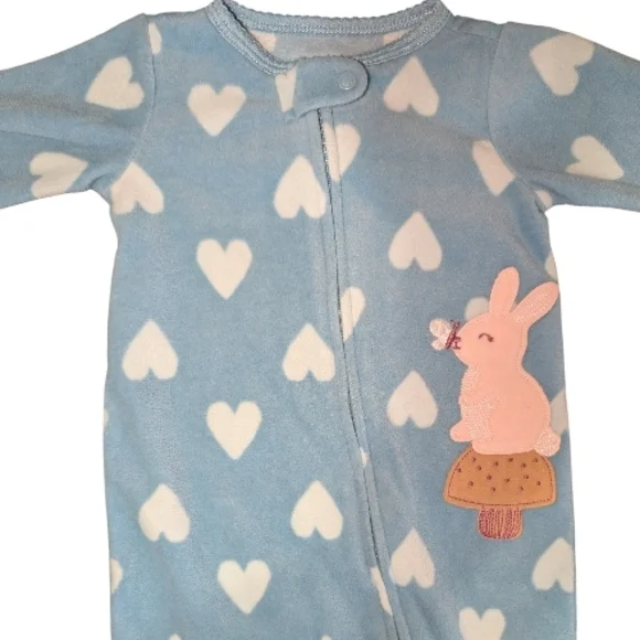 CARTER'S BABY GIRL BUNNY HEART PRINT ZIP-UP FLEECE SLEEP & PLAY SIZE 6 MONTHS - Picture 4 of 8